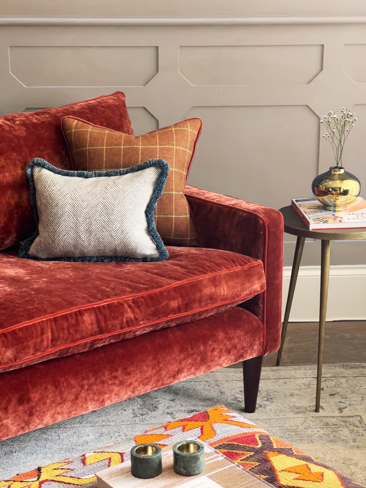 sofa upholstered in burnt red velvet from George smith