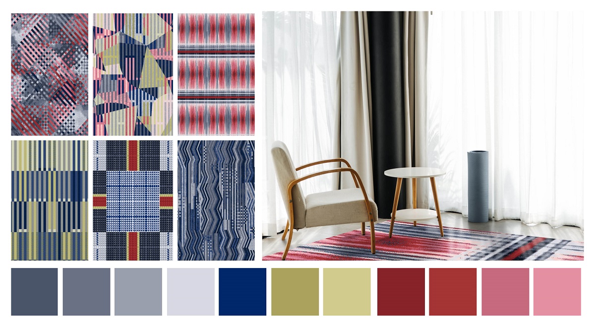 colour wheel and sample palette for Modieus carpet designs