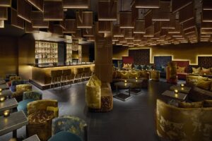 gold and black bar design in Mandarin Oriental Mayfair