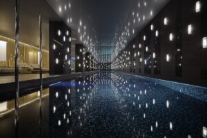 lighting over the indoor spa pool in Mandarin Oriental Mayfair