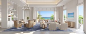 interior with blue and white accents in Four Seasons Bahamas