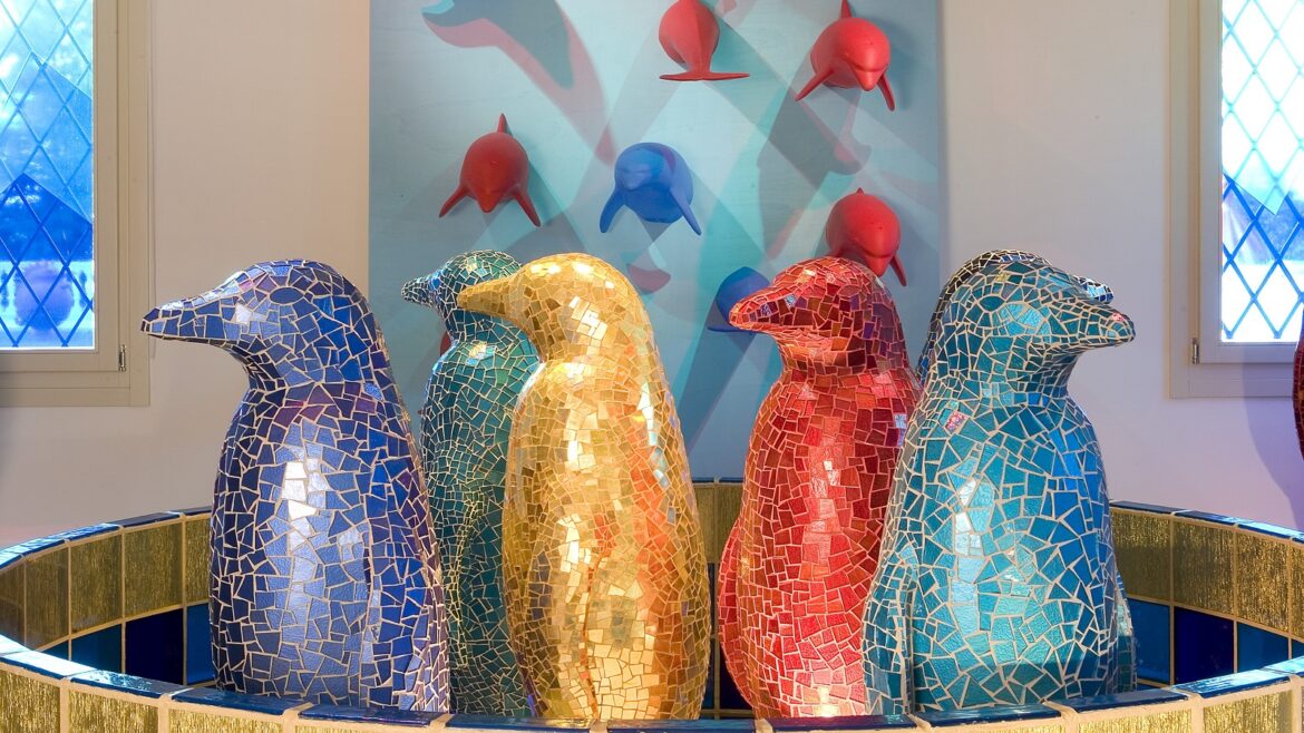 glass mosaiced penguins