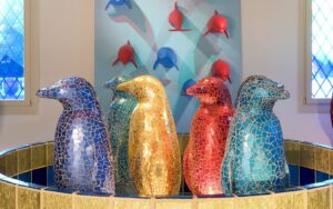 glass mosaiced penguins