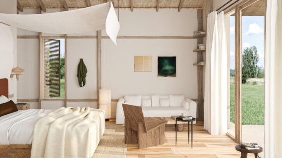 hotel guestroom in natural colours and surfaces in Ahama Turkey