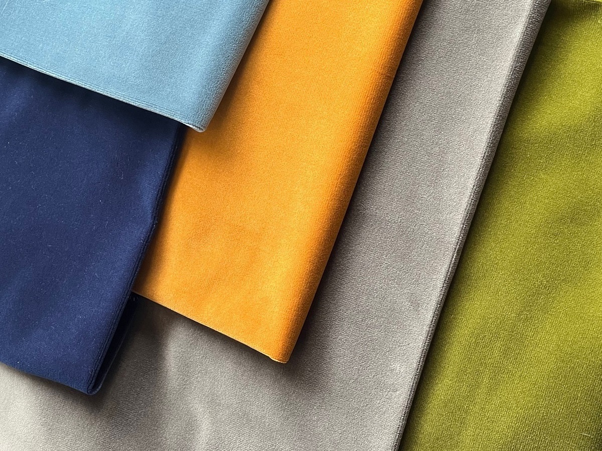 blue , green and yellow velvet samples from George Smith