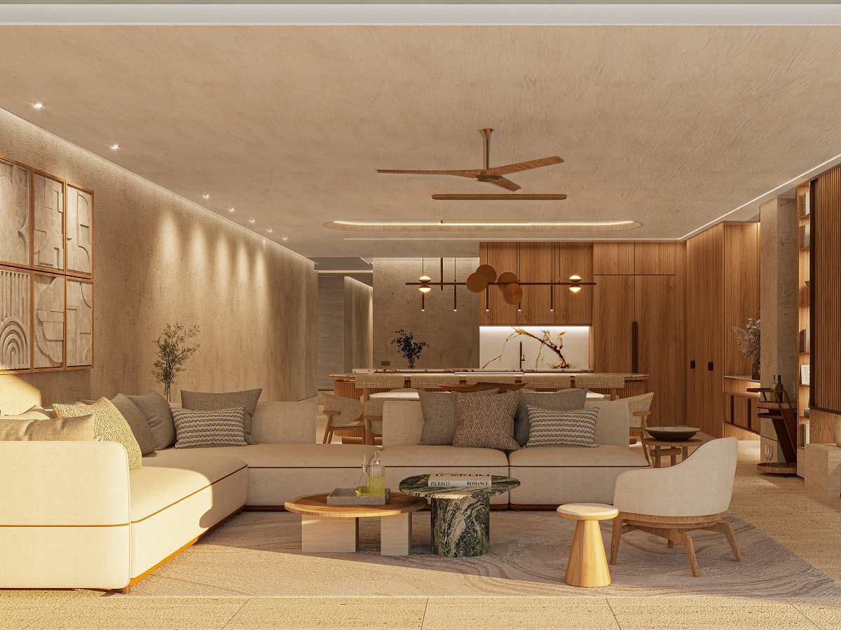 render of lounge in suite in terrace area of The St. Regis, Costa Mujeres