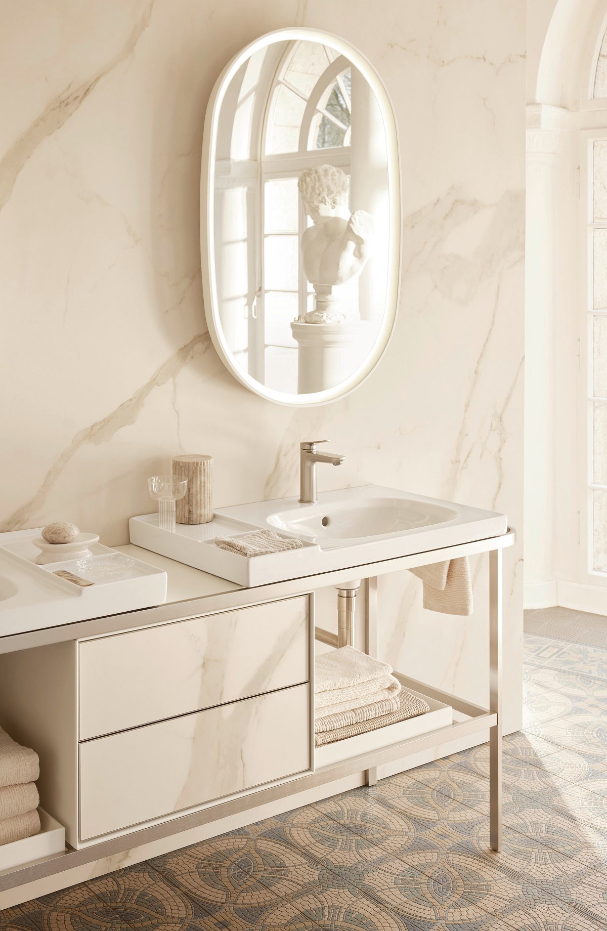 metal frame of bathroom vanity in Aurena range