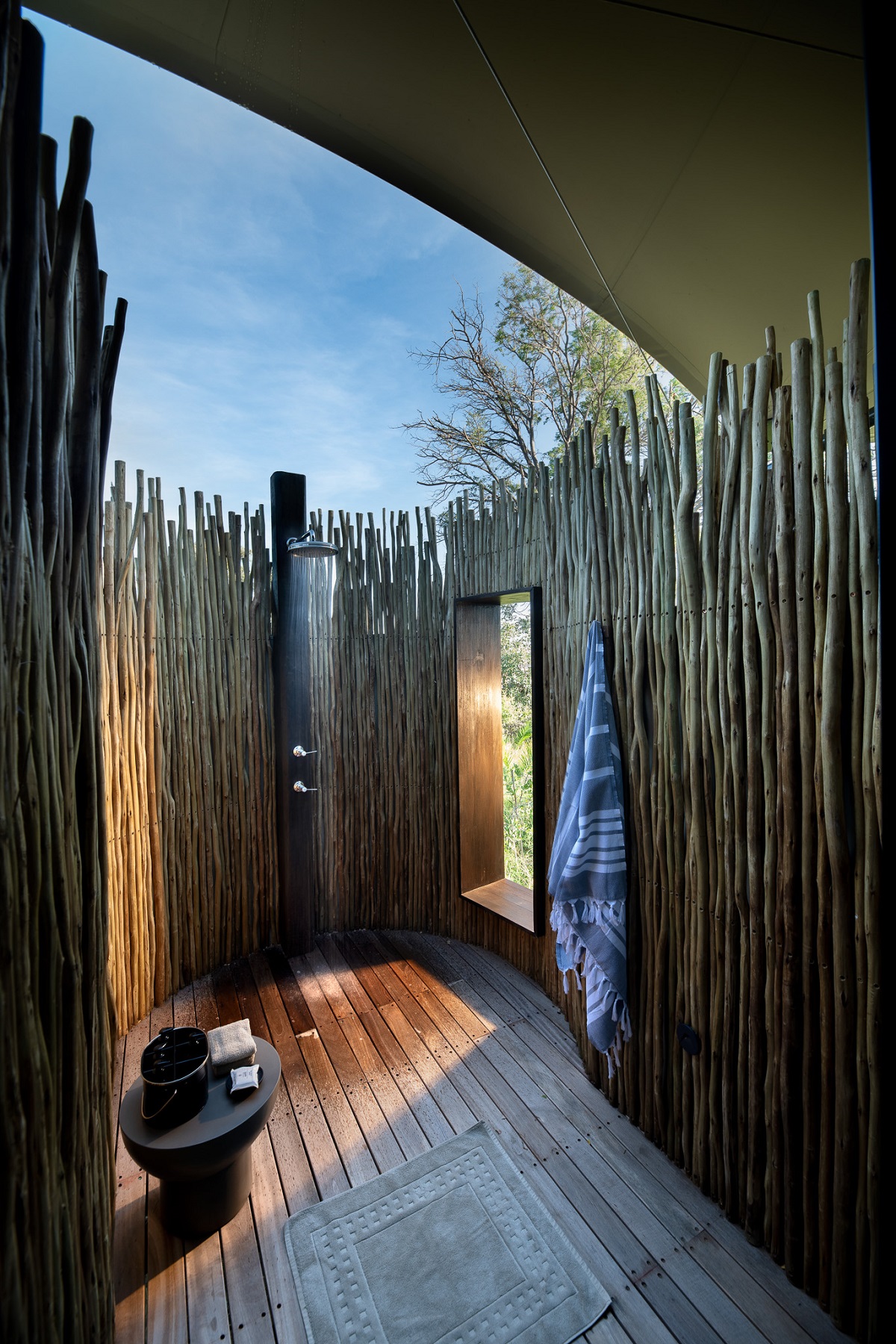 outdoor shower at safari camp