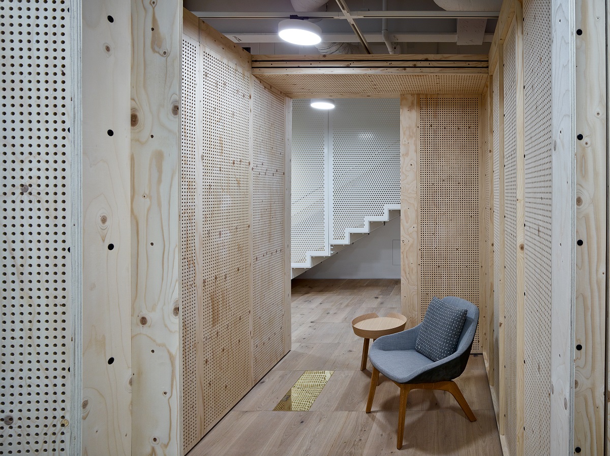 interior walls, floor and stairway in WISA plywood