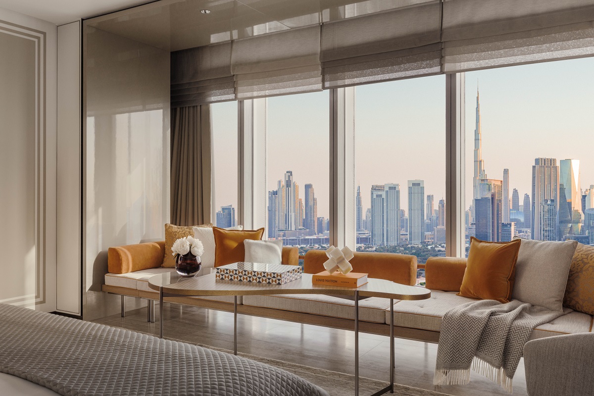 bedroom with view over city at One&Only One Za’abeel Dubai