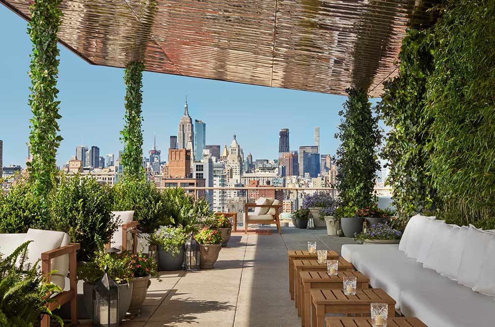 public hotel roof top view over nyc