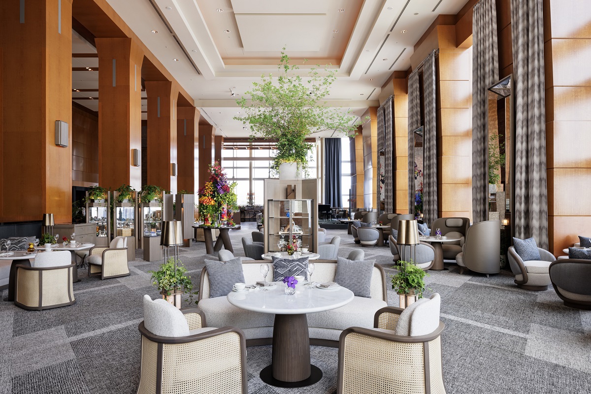 view of chairs and tables down the length of lobby at Ritz Carlton Tokyo