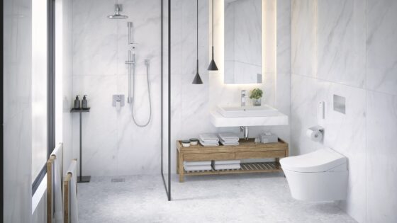 white bathroom design with TOTO washlet