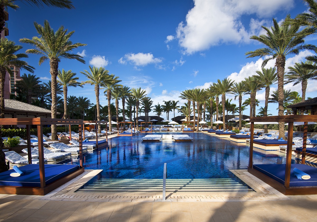 The Cove Pool at Atlantis surrounded by palm trees