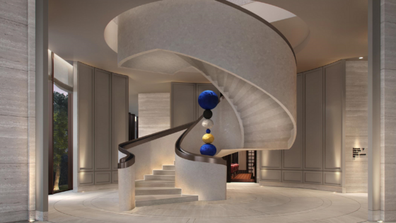 sculptural staircase in centre of Capella Taipai lobby