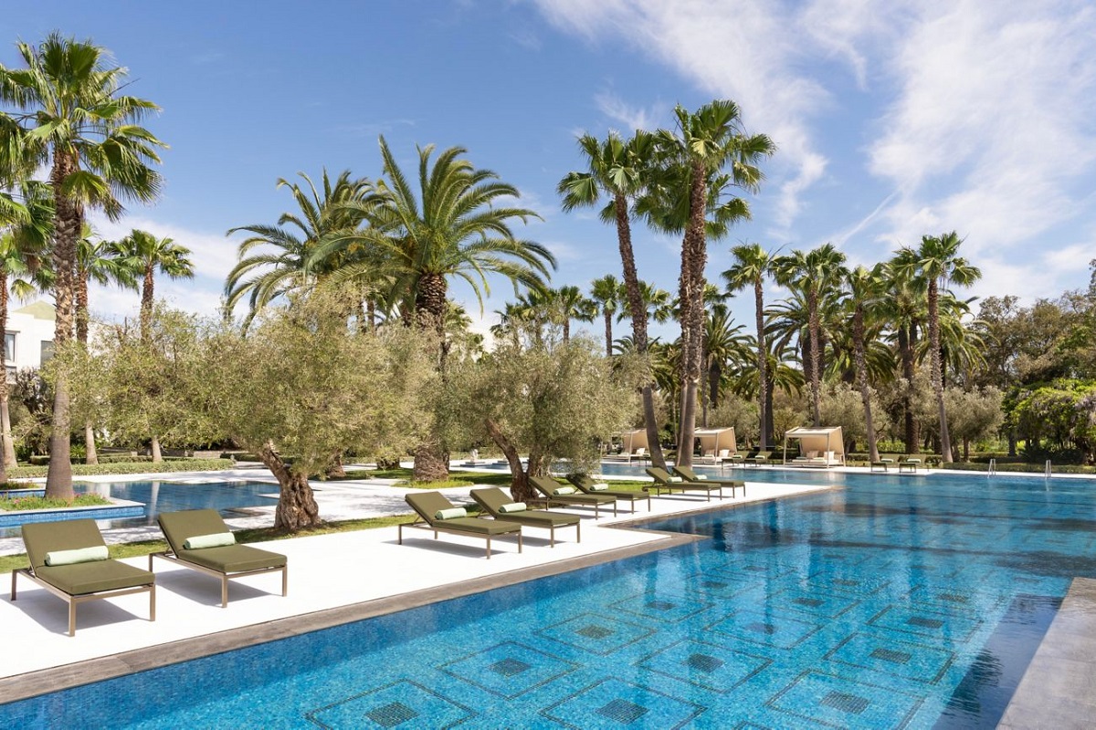 palm trees and swimming pool at Ritz Carlton Rabat