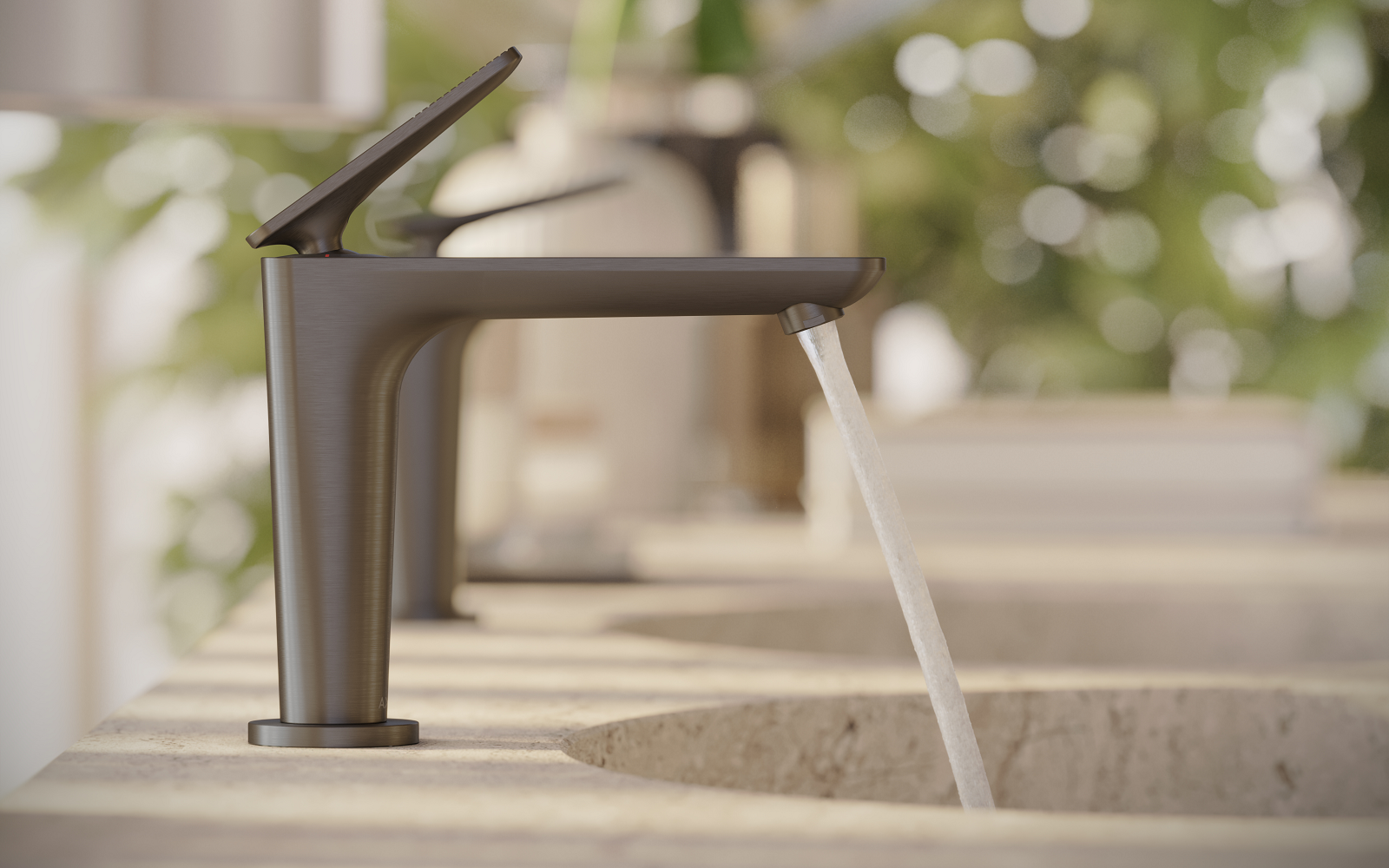 AXOR Citterio C black tap on stone basin