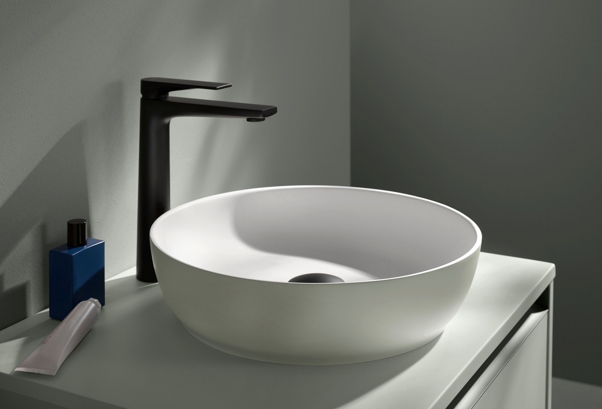 above-counter basin from the Sivida by Starck range with a PaleGreen outer and White inner basin