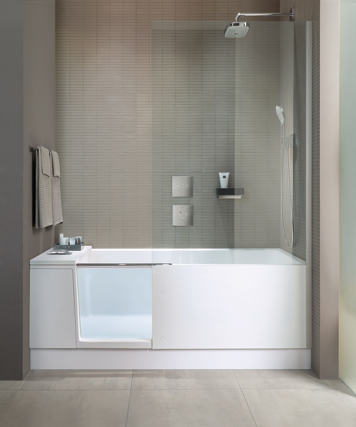 small white bath with shower combination