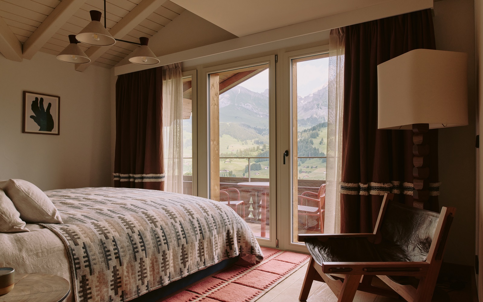 guestroom in The Brecon with views on to the swiss alps from the bed