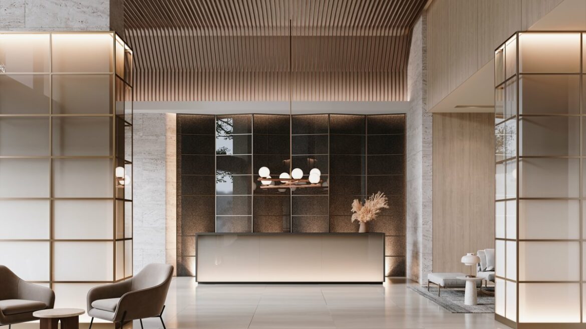 hotel foyer with architextural surfaces