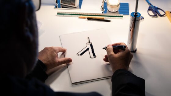 Philippe Starck drawing board with sketch of AXOR tap