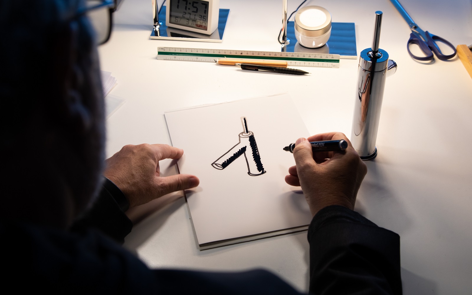 Philippe Starck drawing board with sketch of AXOR tap