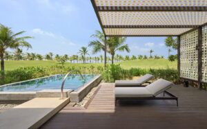 private pool and terrace overlooking gardens and palm trees at The Westin Resort & Spa Cam Ranh