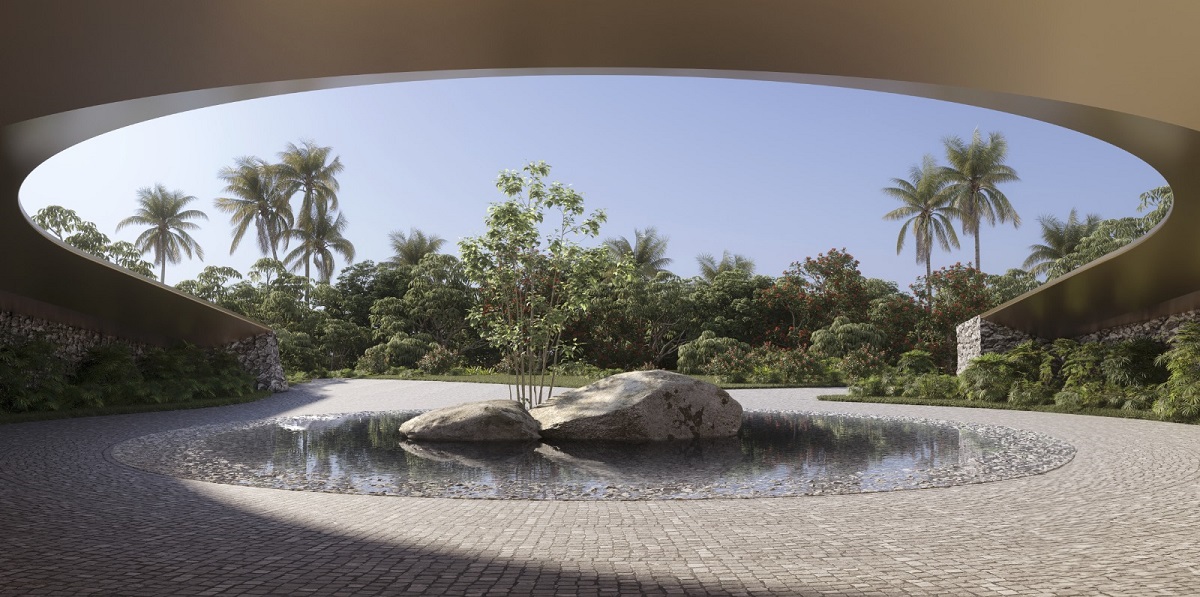 curved entrance facade with central hot spring Capella Kenting