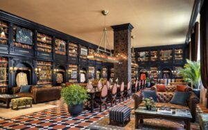 lobby with walls lined with university memorabilia at Graduate Princeton