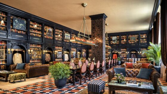 lobby with walls lined with university memorabilia at Graduate Princeton