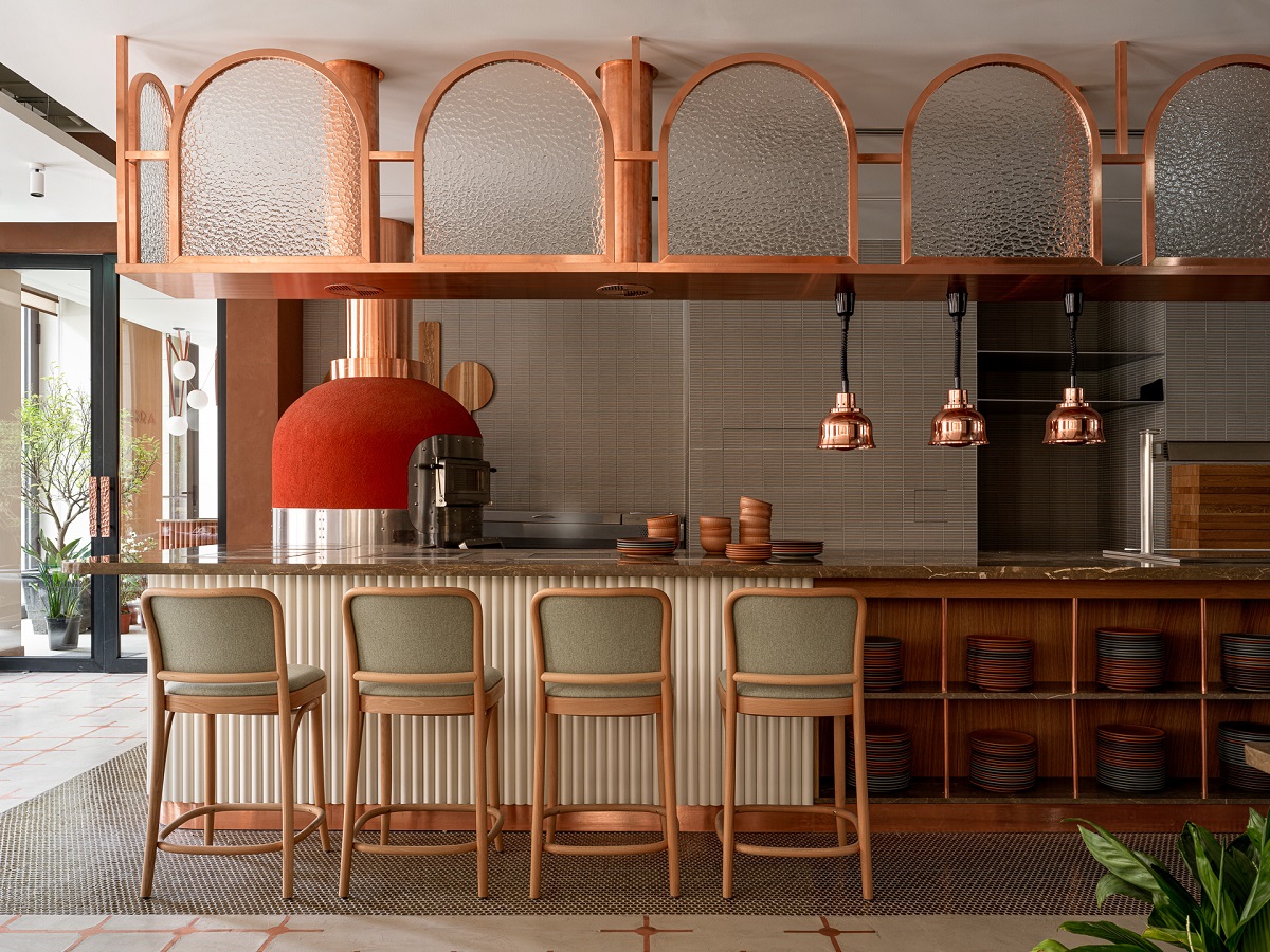 bar with red oven in Courtyard by Marriott Hotel in Yerevan