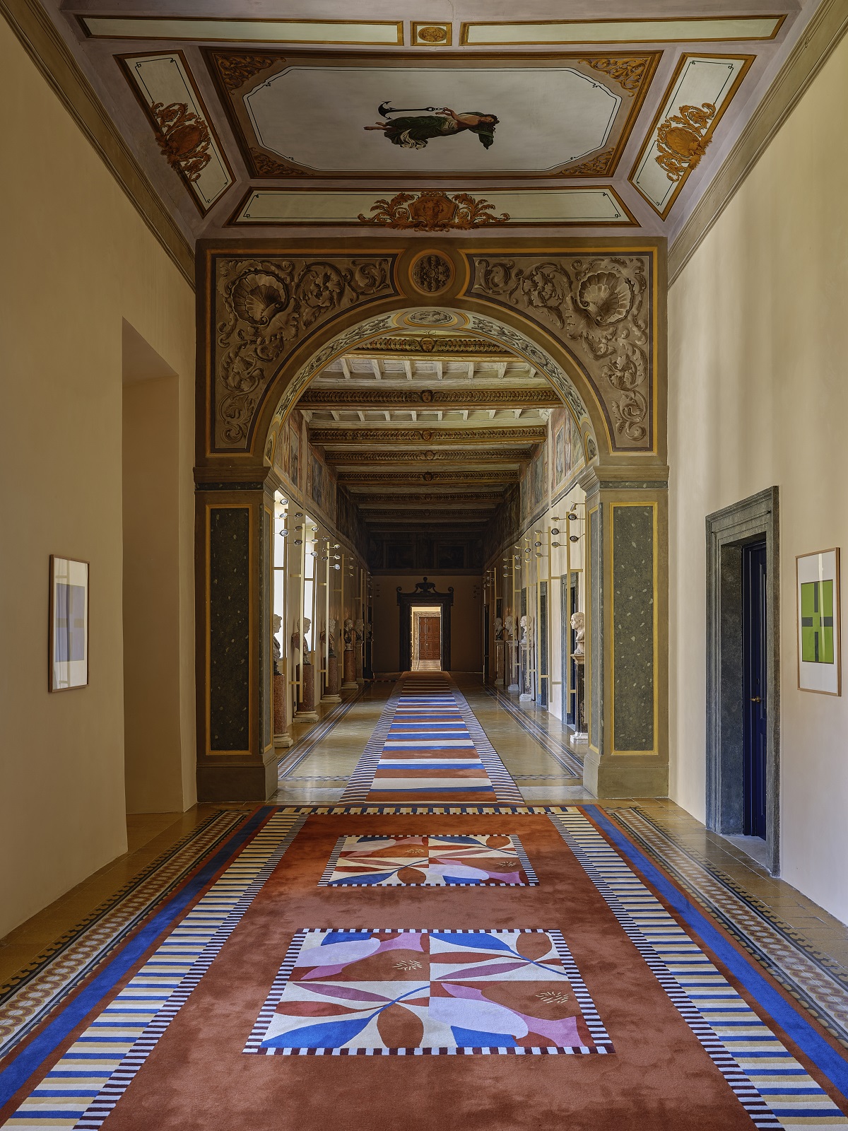 bespoke floral carpet in hotel hallway