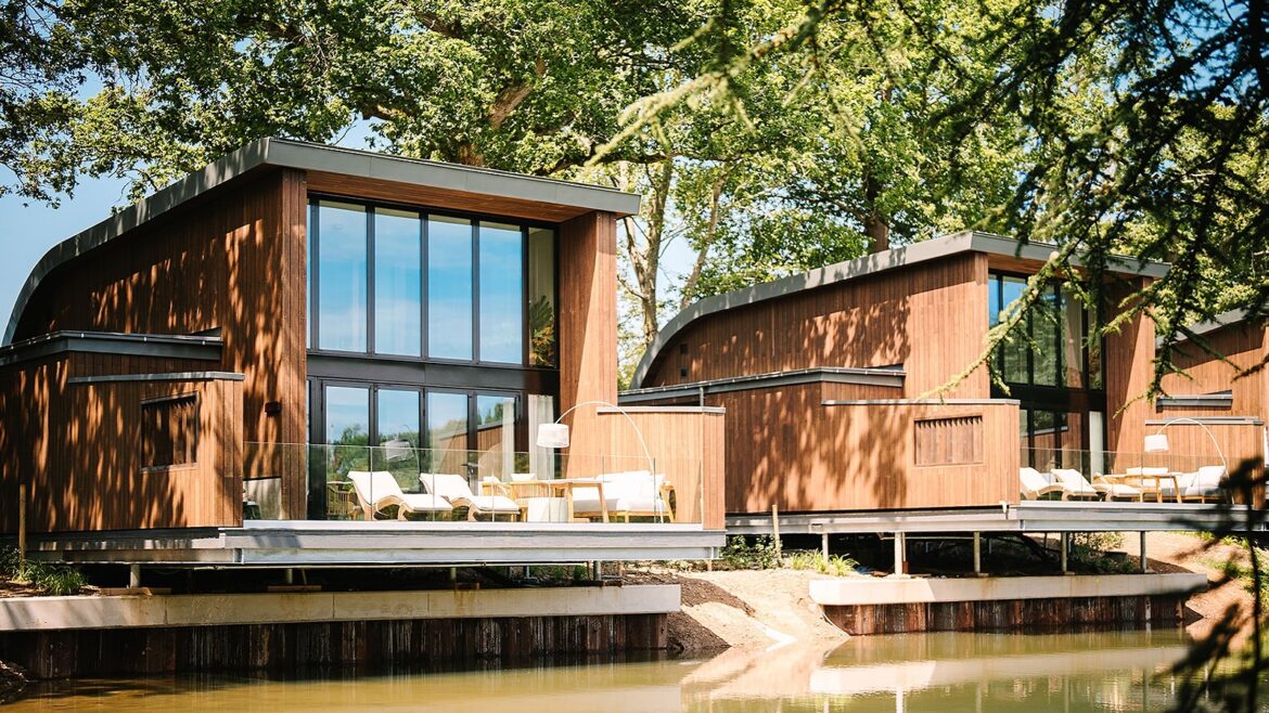 ‘The Reeds’ lakeside lodges set within the 93-acre estate grounds of South Lodge