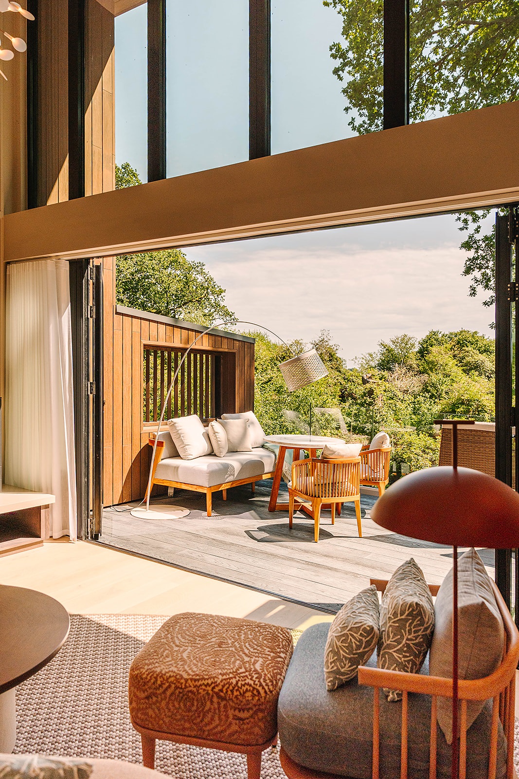 view from inside The Reed cabin to lake and countryside