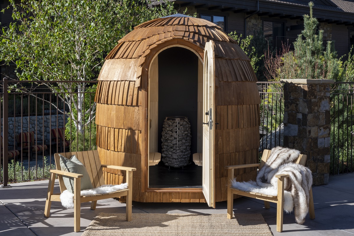 wooden outdoor sauna at Wayfinder Bishop