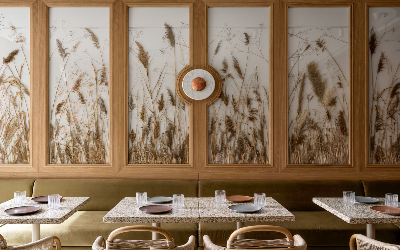 Courtyard by Marriott Hotel in Yerevan wall feature with dried grass framed in wood