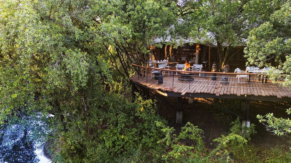 wooden deck and tent in treetops at Mara Toto Tree Camp