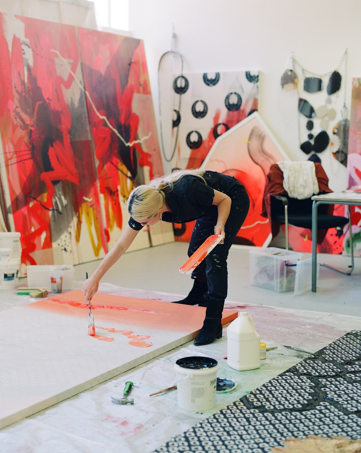 artist Makiko Harris at work in her London-based studio