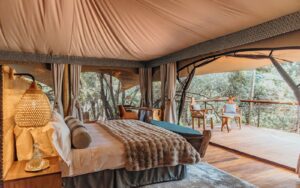 tented treetop camp bedroom in Mara Toto Tree camp