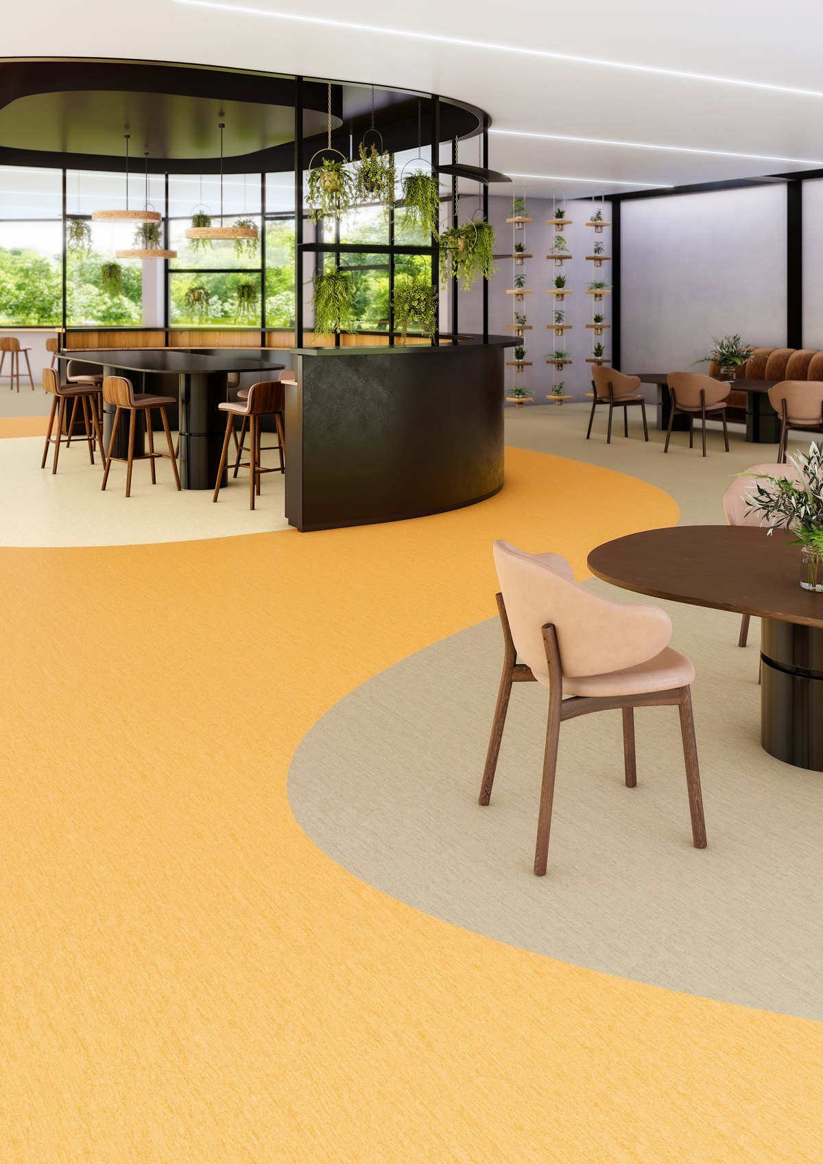 orange and brown patterned vinyl flooring