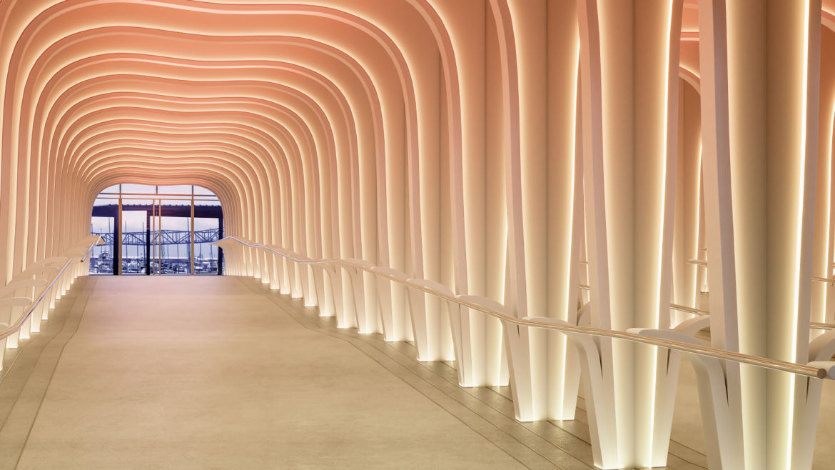 render of statement arched entrance ramp at SLS Barcelona