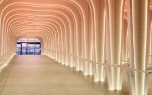 render of statement arched entrance ramp at SLS Barcelona