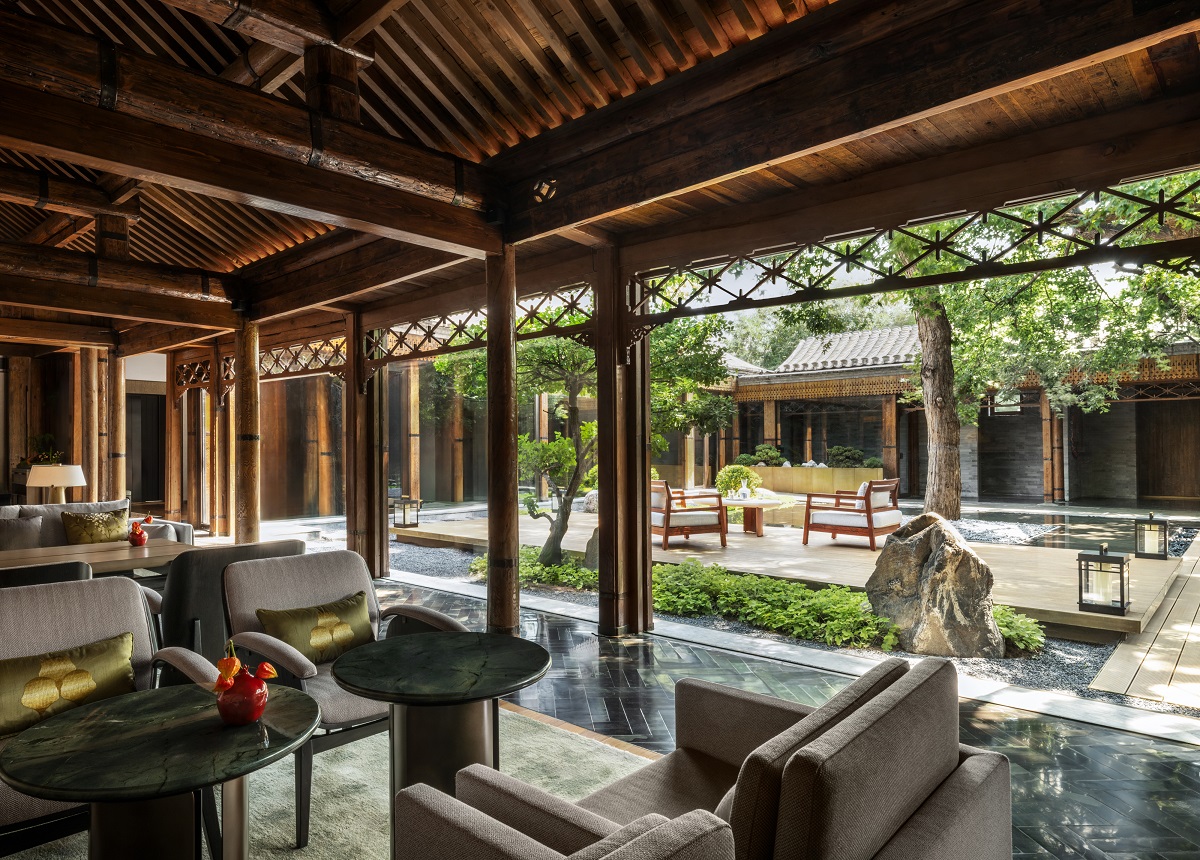 traditional chinese architecture with central courtyard as seen from restaurant at Mandarin Oriental Qianmen 