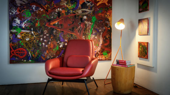 chair, floor lamp and art in VIRIATO Design District showroom