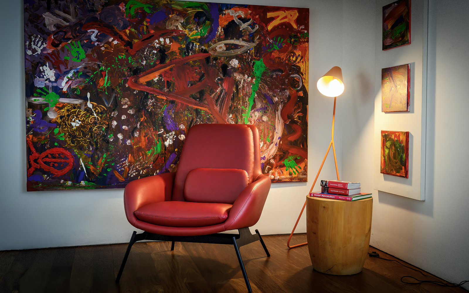 chair, floor lamp and art in VIRIATO Design District showroom