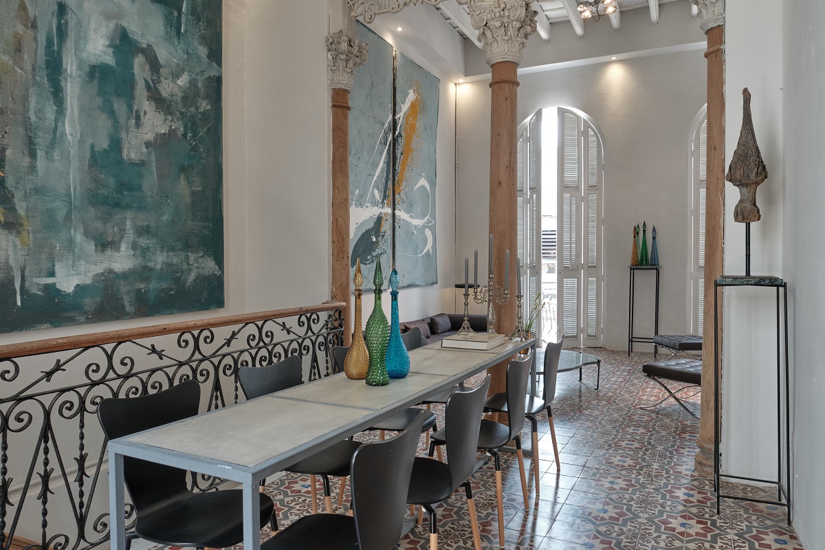 castle hallway with period architecture and contemporary decor