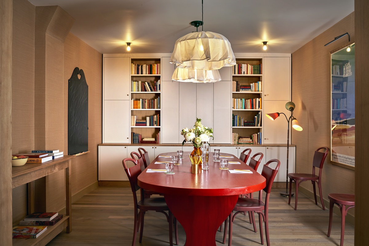 red table in hotel meeting room