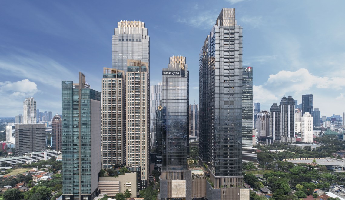 aerial view of Jakarta skyline with 25hours hotel