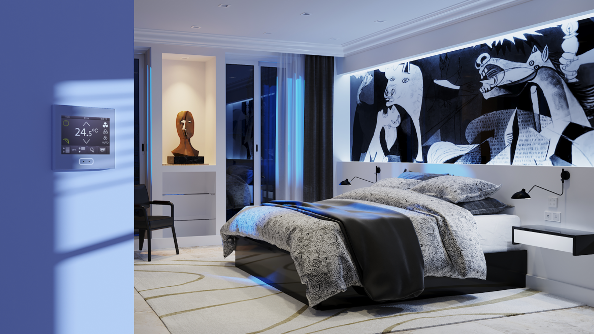 hotel room with Zennio panel for Guest Room Management System